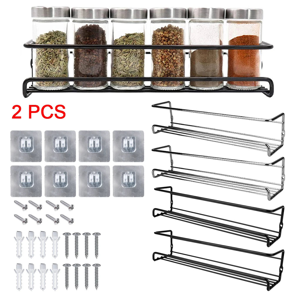 Wall Mounted Spice Rack – 2PCS Kitchen Storage Organizer for Space Saving