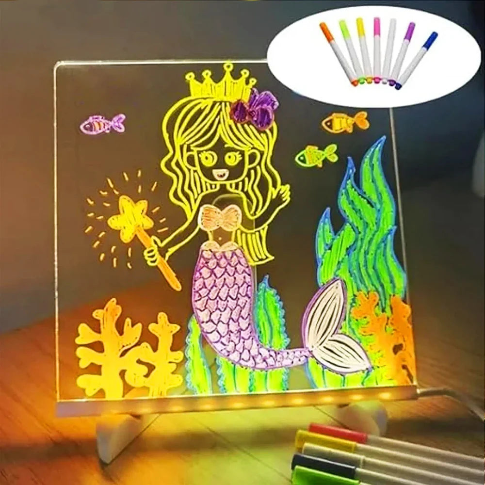 Tableau d'affichage LED – Bloc-notes acrylique à monter soi-même avec 7 stylos