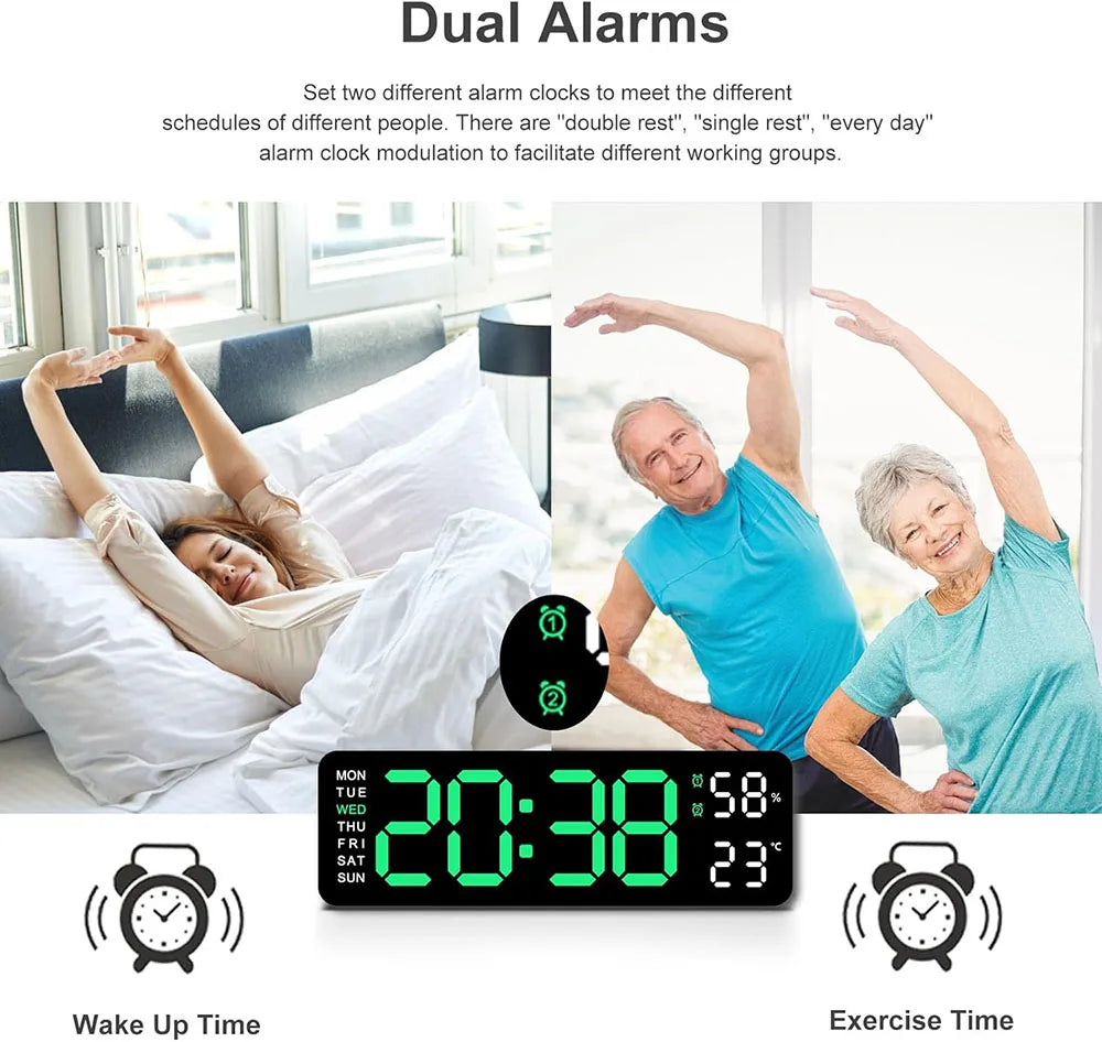 Smart LED Wall Clock – Digital Display with Temperature & Alarm