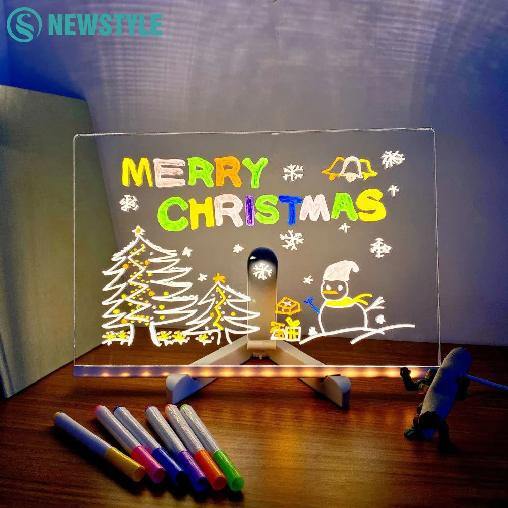 Tableau d'affichage LED – Bloc-notes acrylique à monter soi-même avec 7 stylos