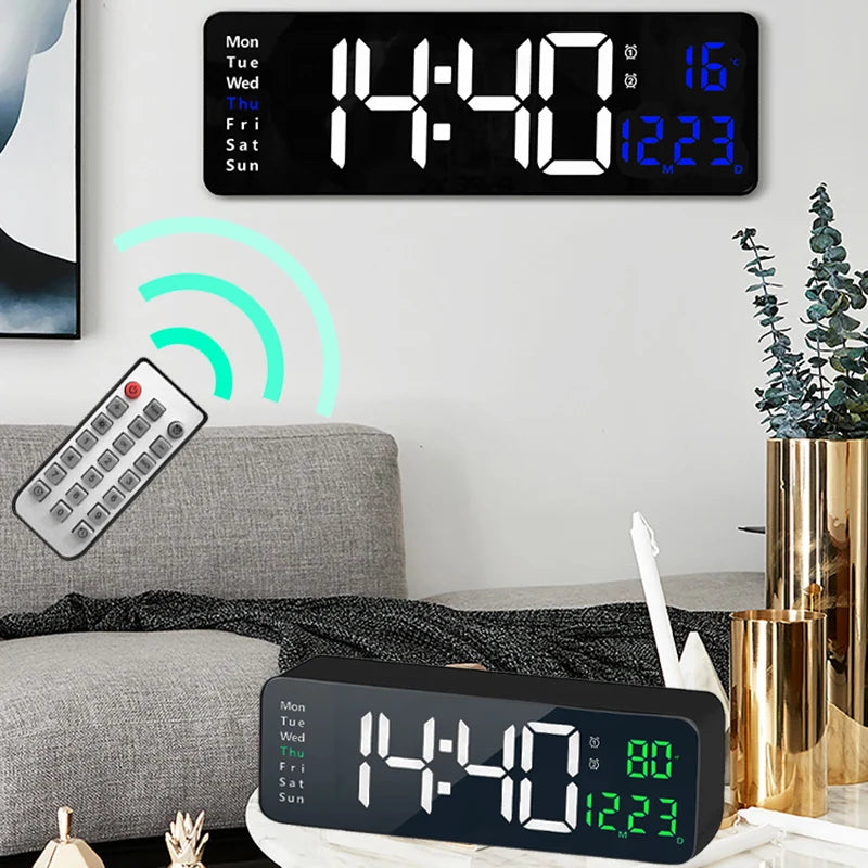 Smart LED Wall Clock – Digital Display with Temperature & Alarm
