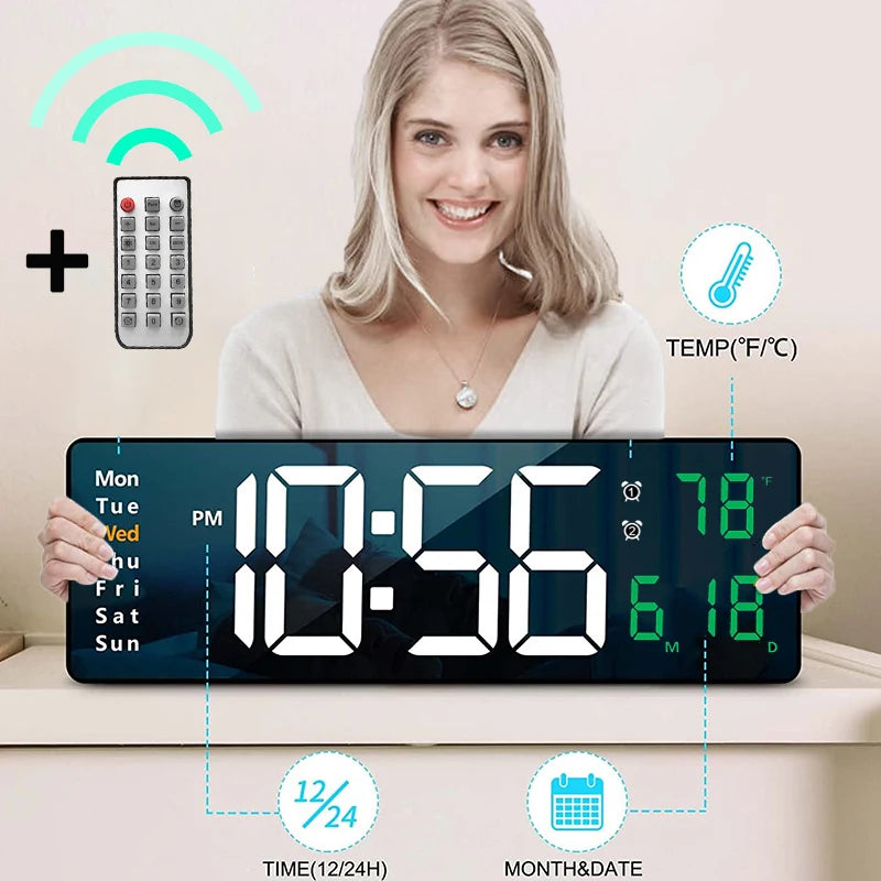 Smart LED Wall Clock – Digital Display with Temperature & Alarm